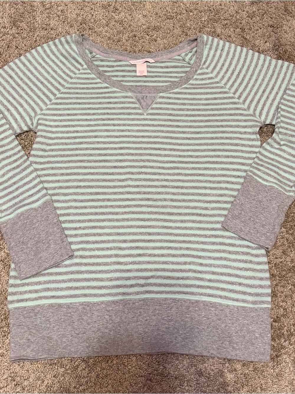 Victoria Secret Grey & Mint Thermal Waffle Sleep Top Size L